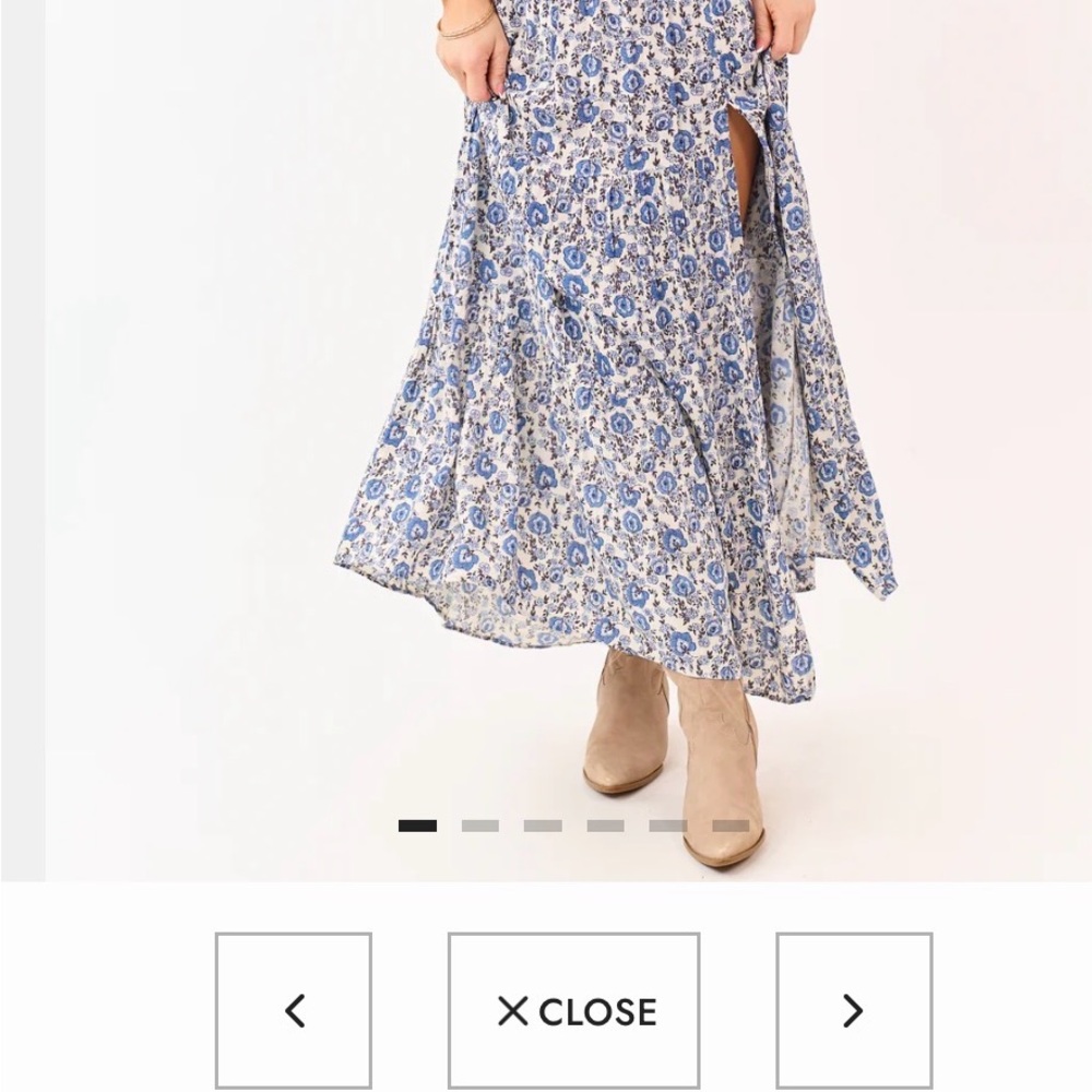 Angie Blue and White Floral Maxi Skirt with Side Slit